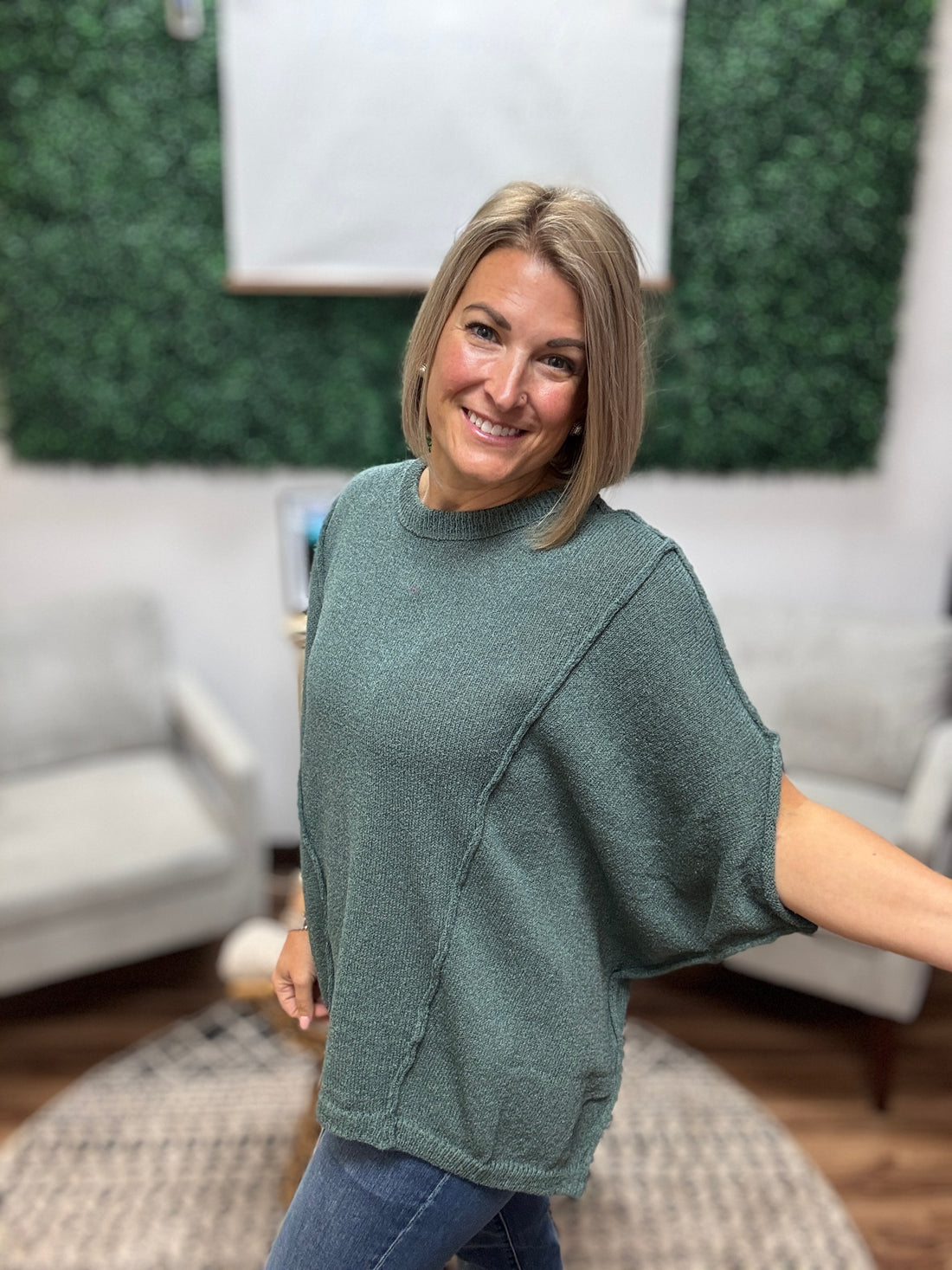 Drop Shoulder Relaxed Tunic - Ash Jade