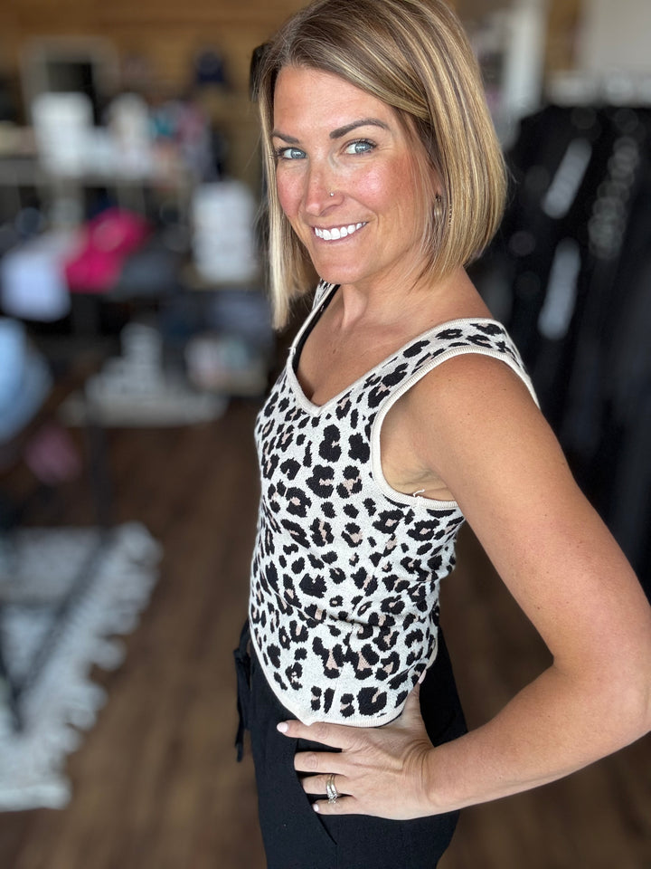 Callie Knit Tank - Natural Leopard