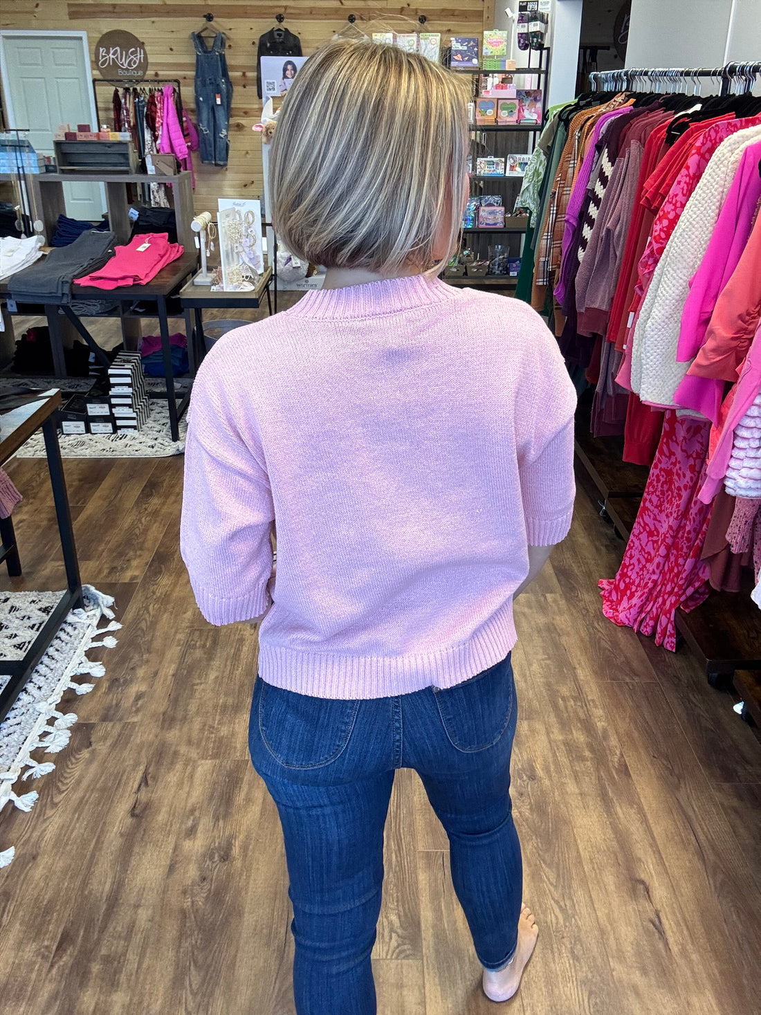 Pretty in Pink Short Sleeve Sweater with Bows