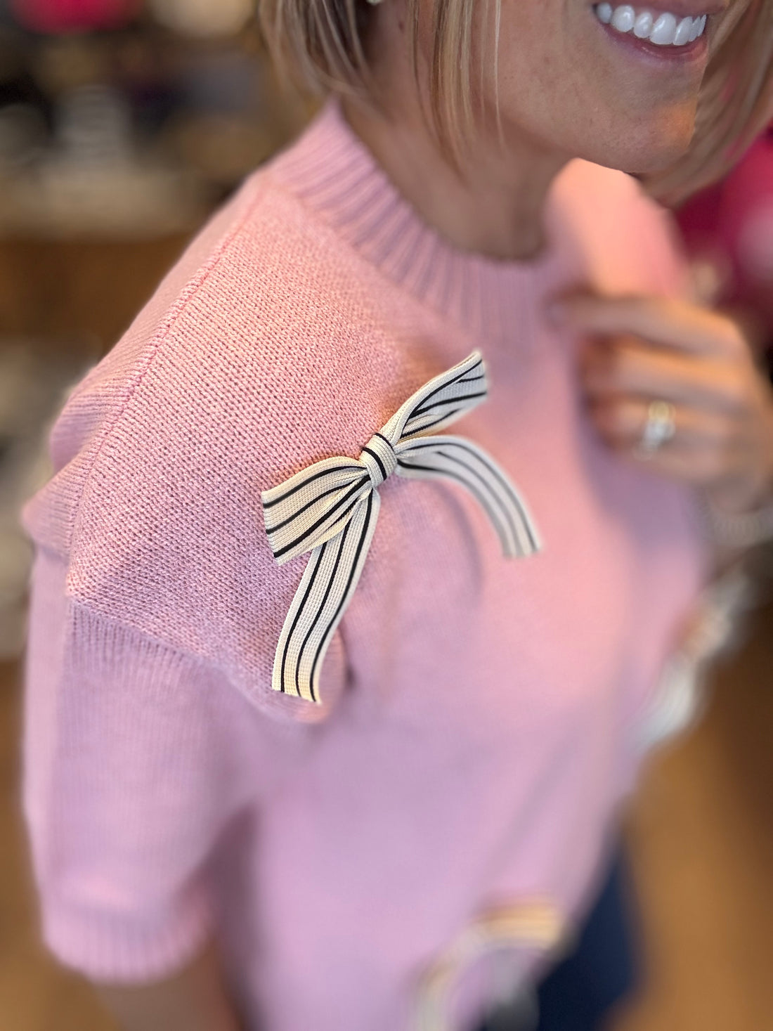 Pretty in Pink Short Sleeve Sweater with Bows