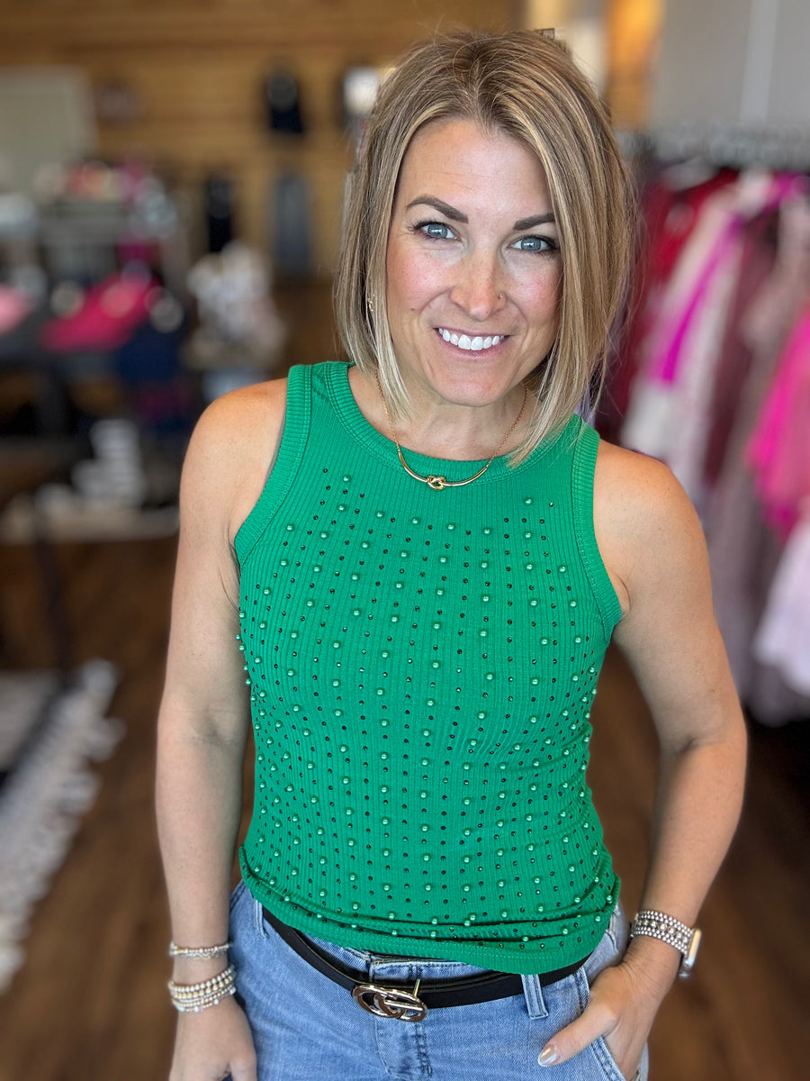 City Lights Embellished Tank - Emerald