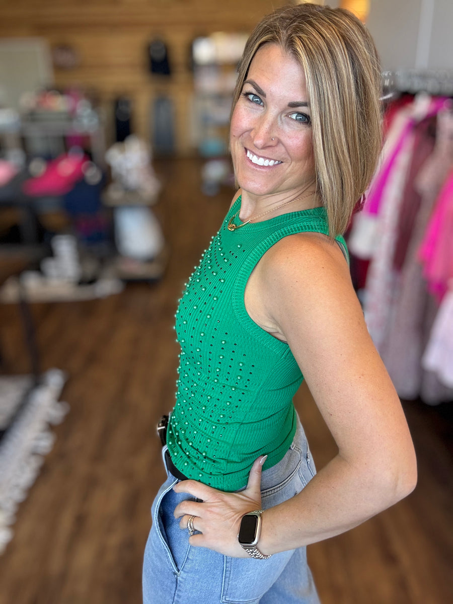 City Lights Embellished Tank - Emerald