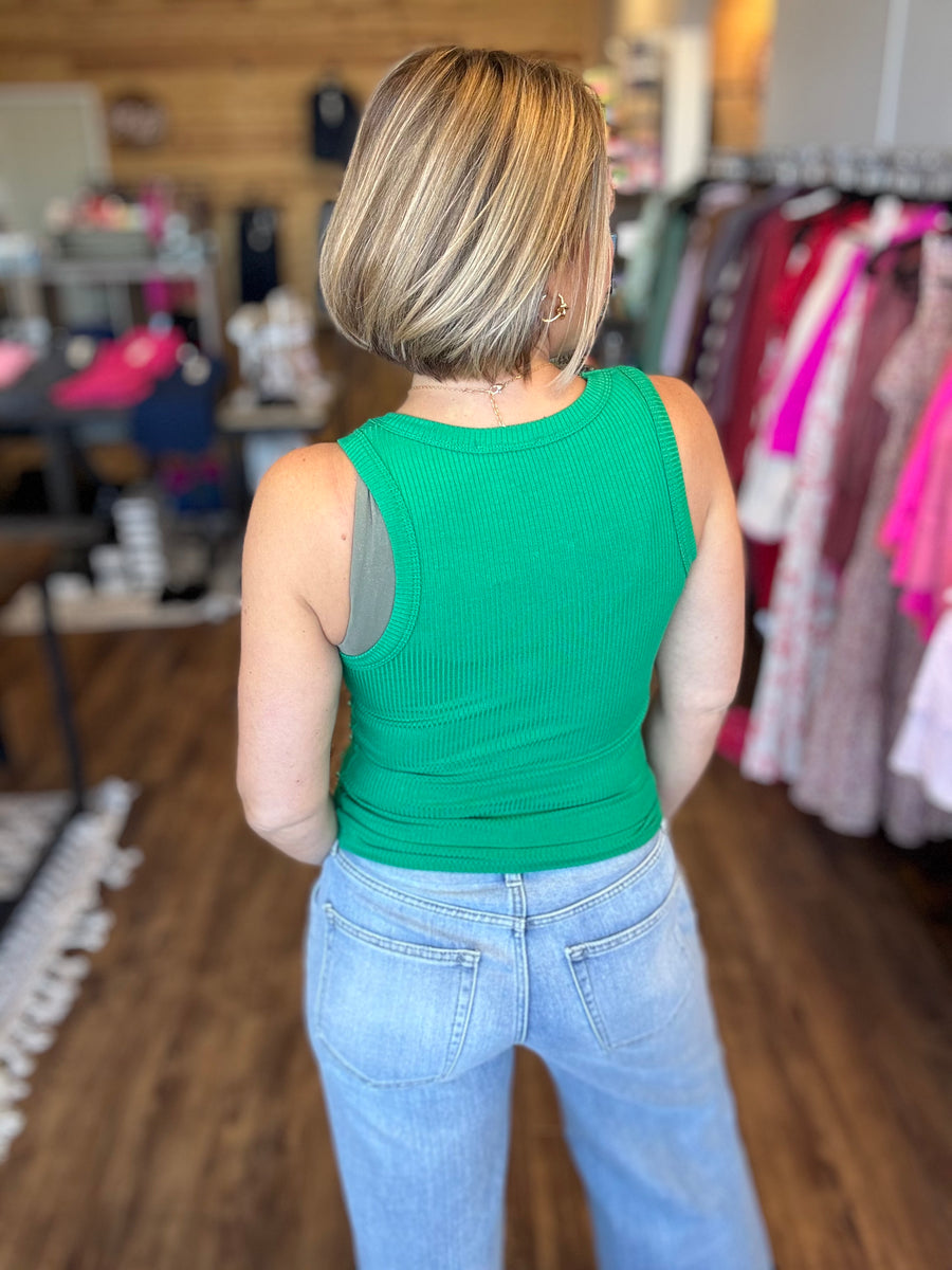 City Lights Embellished Tank - Emerald