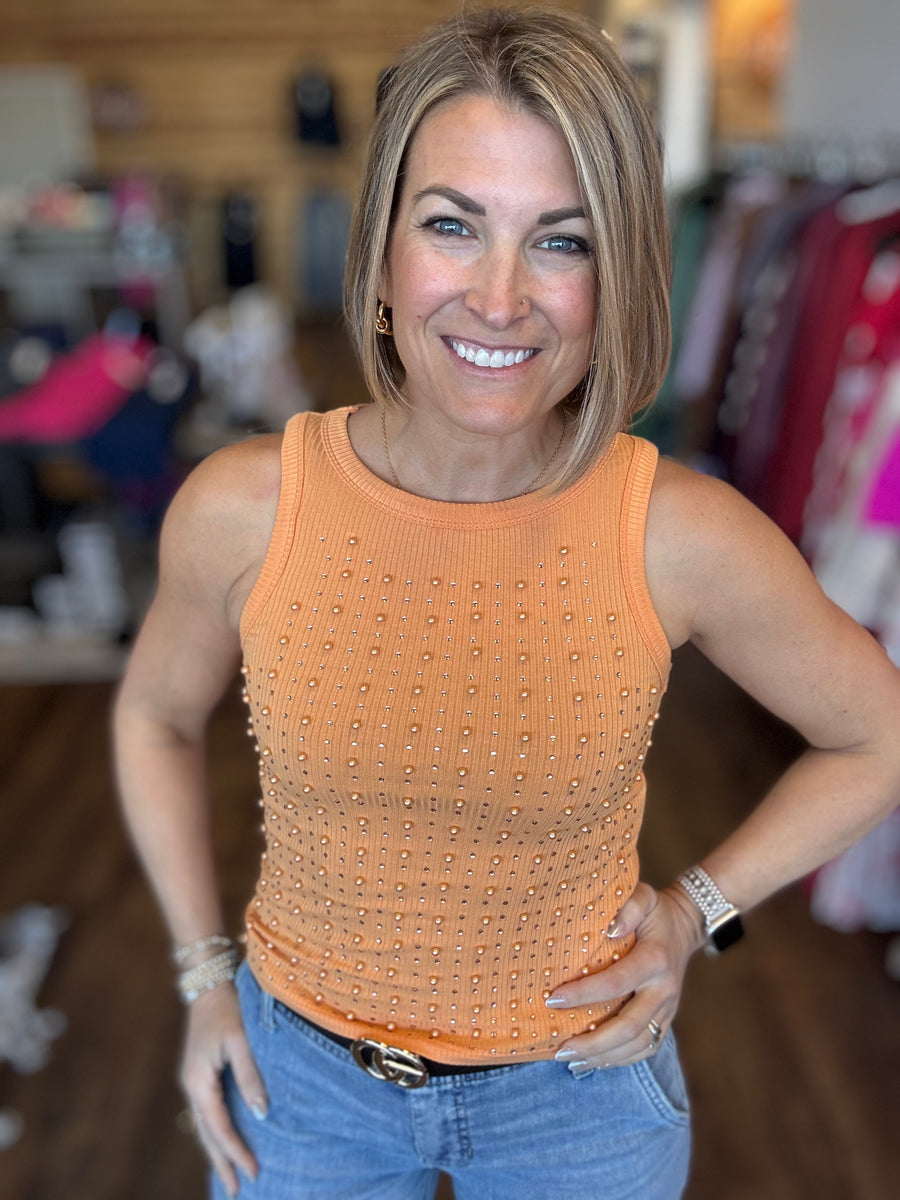 City Lights Embellished Tank - Tangerine