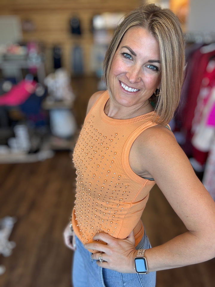 City Lights Embellished Tank - Tangerine