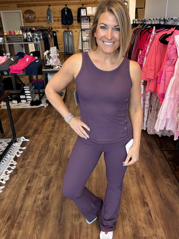 Ribbed Flare Lounge Leggings - Plum
