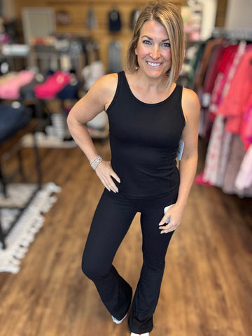 Ribbed Flare Lounge Leggings - Black