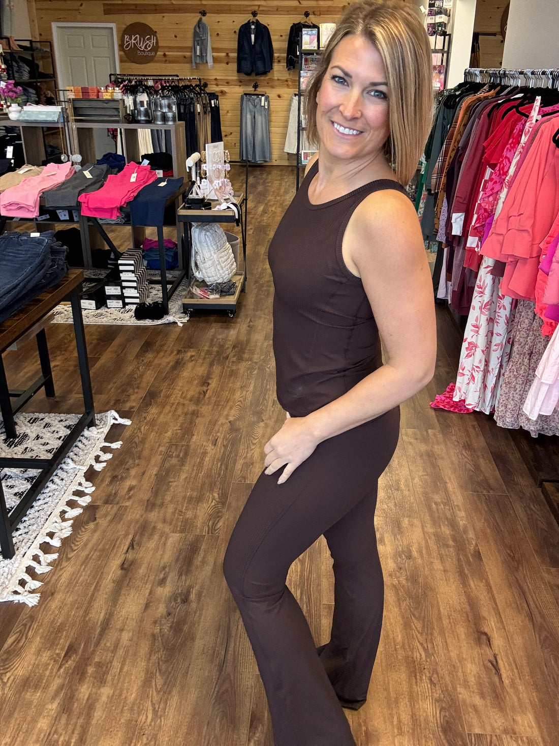 Ribbed Flare Lounge Leggings - Chocolate