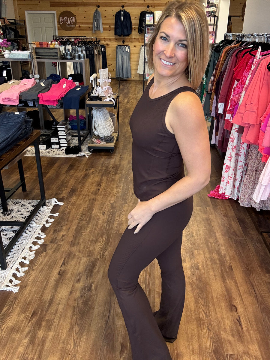 Ribbed Flare Lounge Leggings - Chocolate