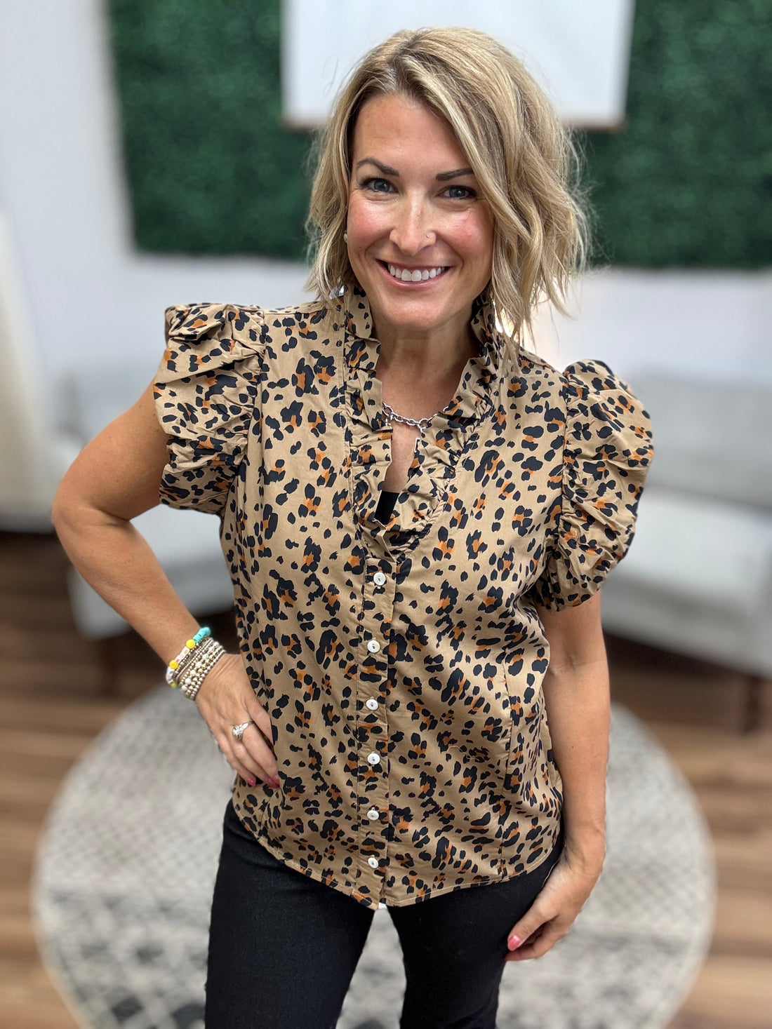 Leopard Ruffle Blouse