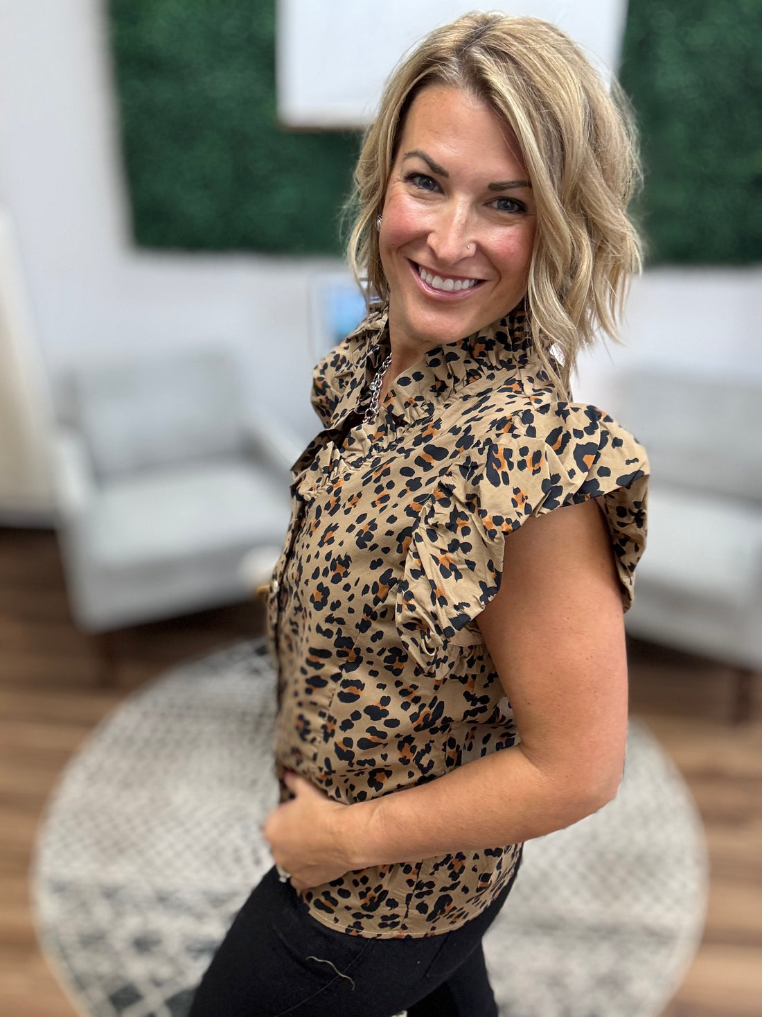 Leopard Ruffle Blouse