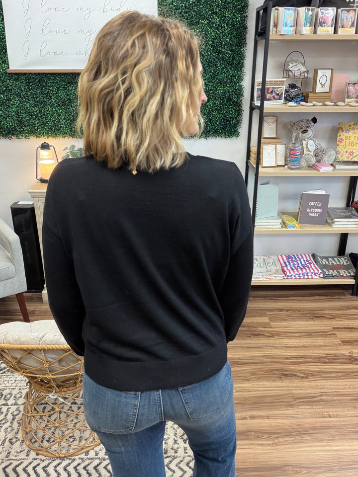 Liverpool - Draped Neck Mixed Media Sweater - Black