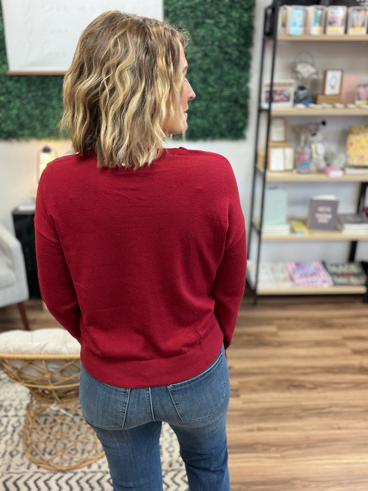 Liverpool - Draped Neck Mixed Media Sweater - Cranberry