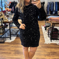 Crowd Pleaser Sequin Dress - Black