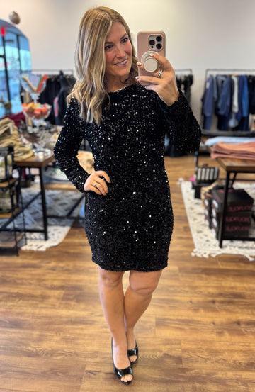 Crowd Pleaser Sequin Dress - Black