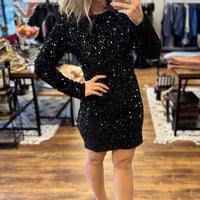 Crowd Pleaser Sequin Dress - Black