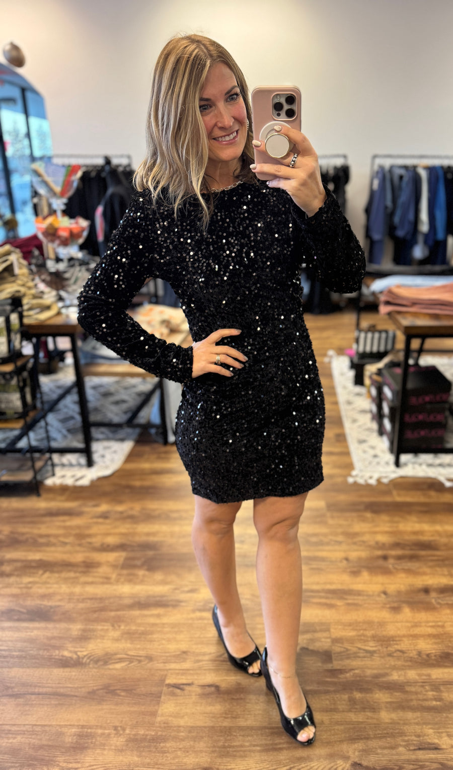 Crowd Pleaser Sequin Dress - Black