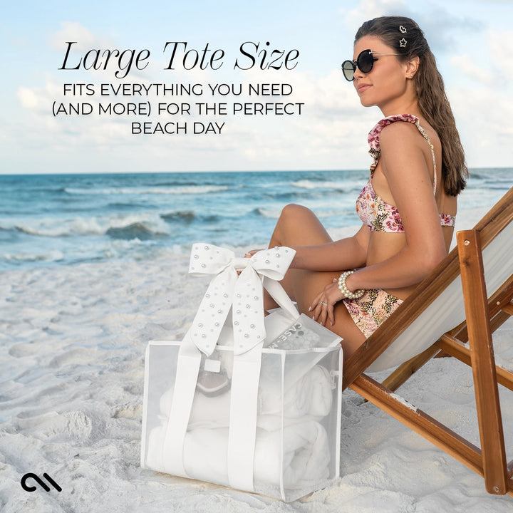 Special Edition Bow Beach Tote with Phone Pouch - Ivory