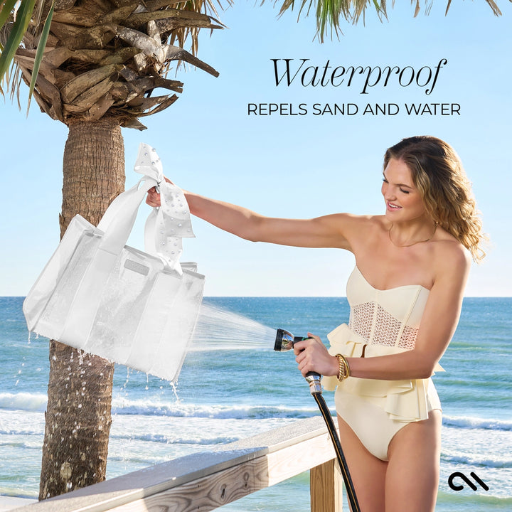 Special Edition Bow Beach Tote with Phone Pouch - Ivory