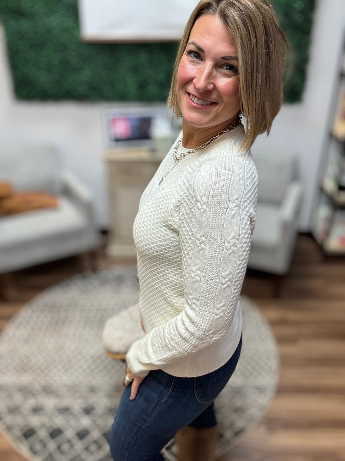 Liverpool - Long Sleeve Crew Neck Raglan Sweater - Cream