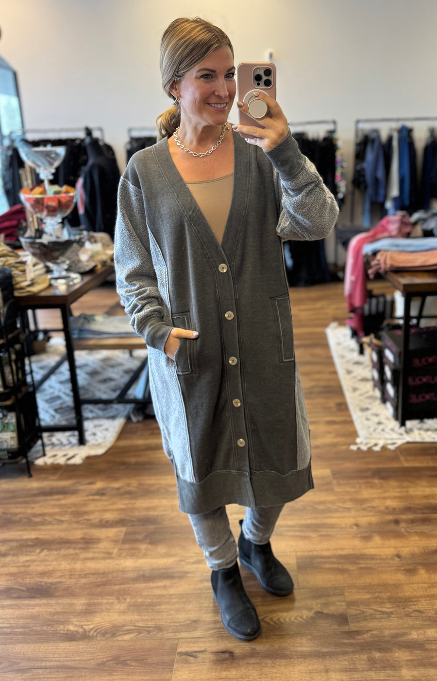 Desi Sweatshirt Cardigan - Gray