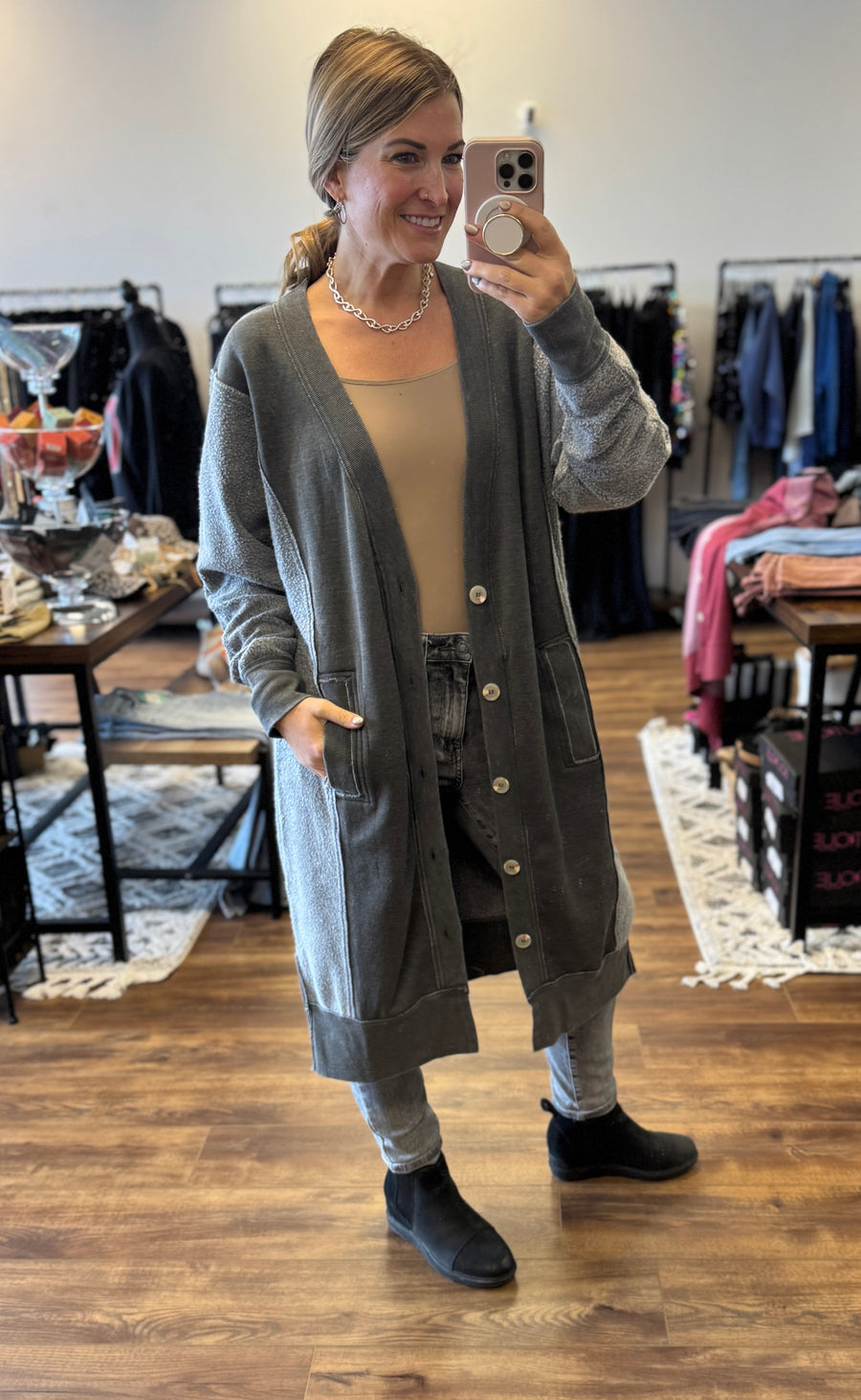 Desi Sweatshirt Cardigan - Gray