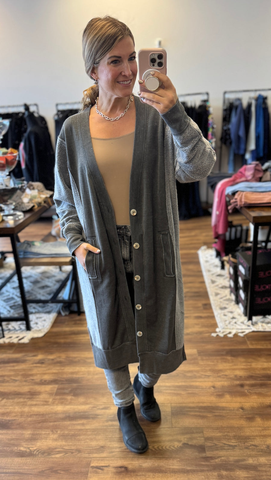 Desi Sweatshirt Cardigan - Gray