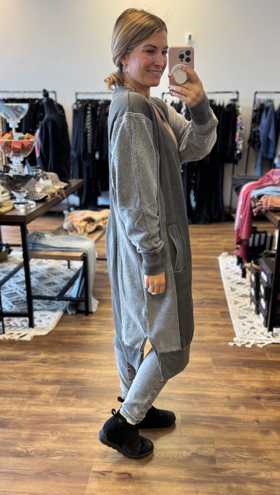 Desi Sweatshirt Cardigan - Gray