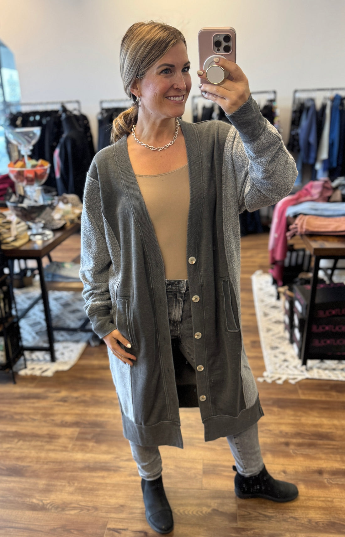 Desi Sweatshirt Cardigan - Gray