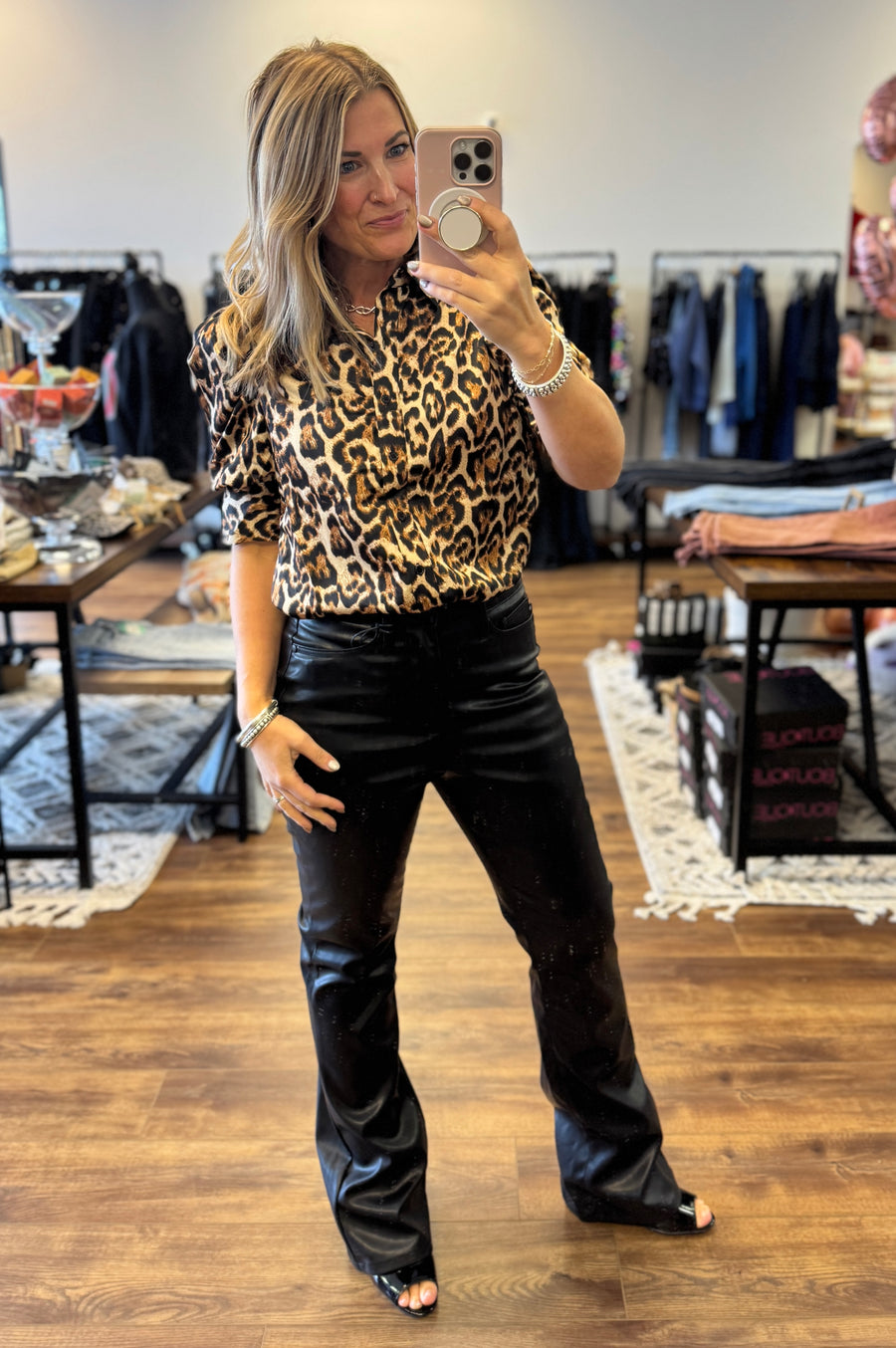 Leopard Print Satin Blouse