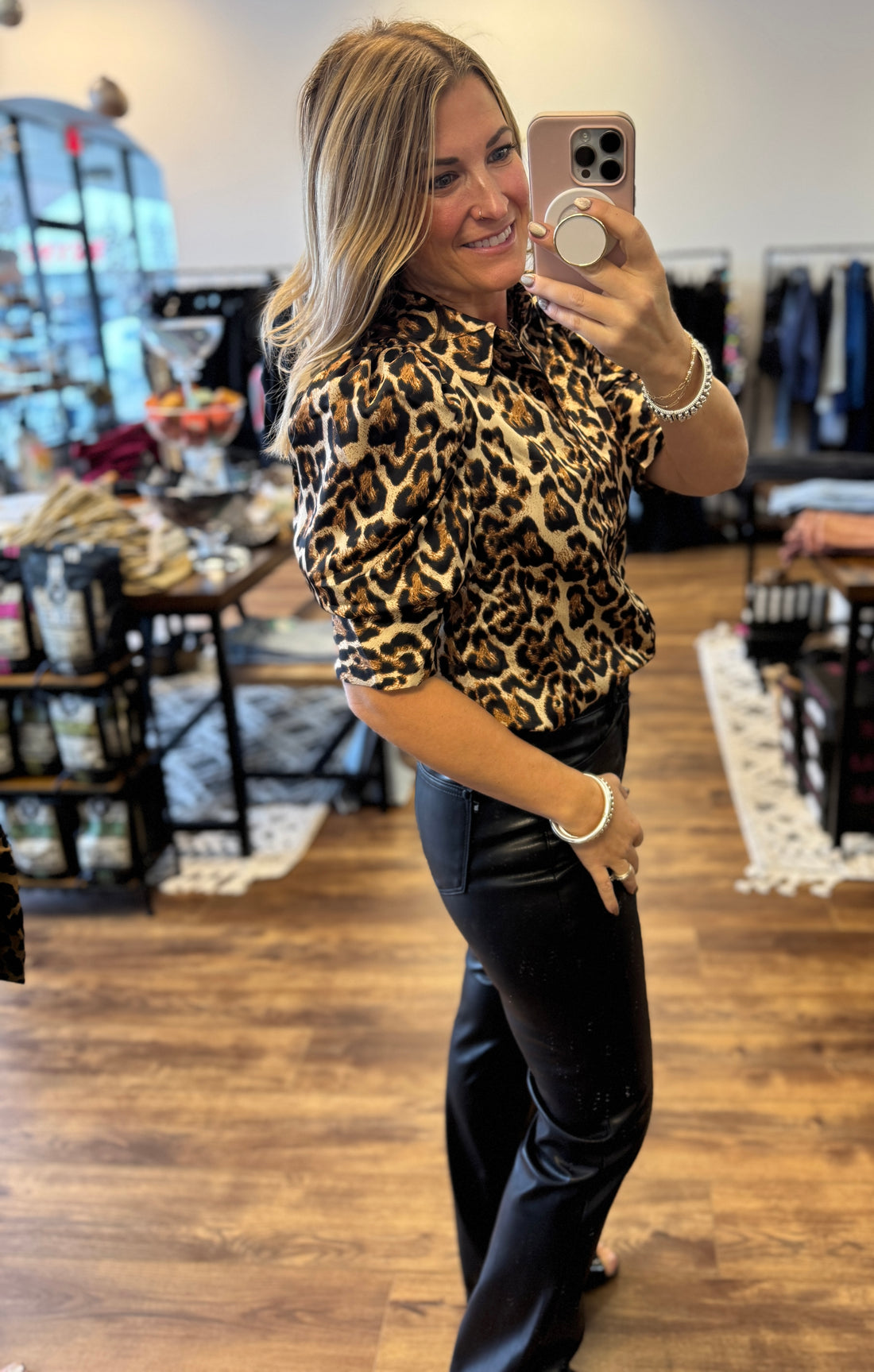 Leopard Print Satin Blouse