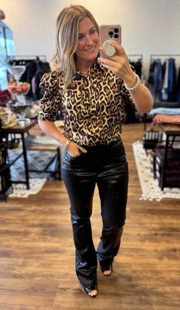 Leopard Print Satin Blouse