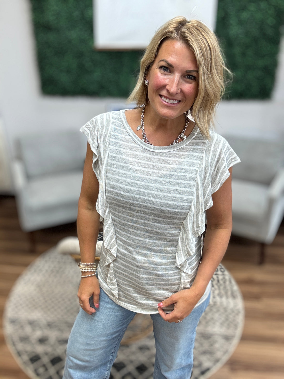 Side Ruffle Detail Sleeveless Top