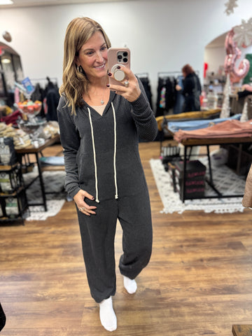 Ribbed Hayden Hoodie Jumpsuit - Charcoal