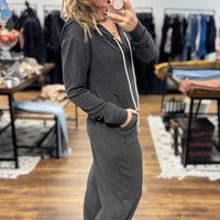 Ribbed Hayden Hoodie Jumpsuit - Charcoal