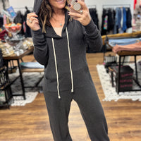 Ribbed Hayden Hoodie Jumpsuit - Charcoal