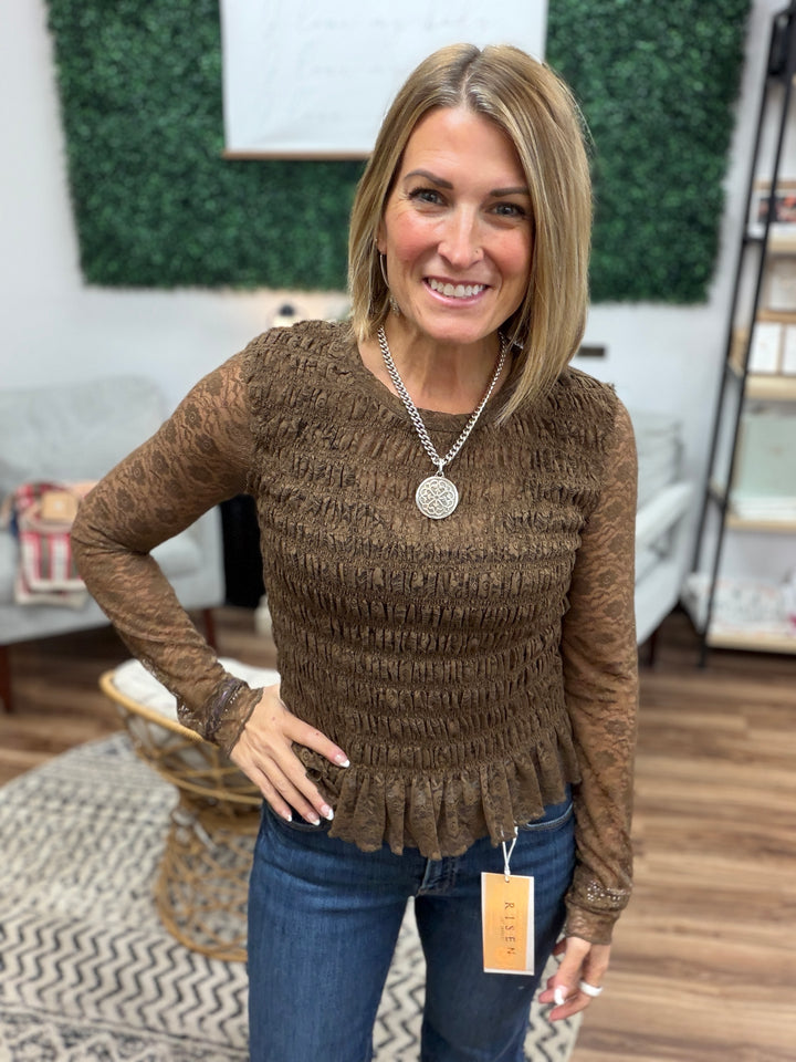 Smocked Lace Peplum Top