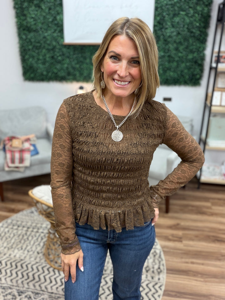 Smocked Lace Peplum Top