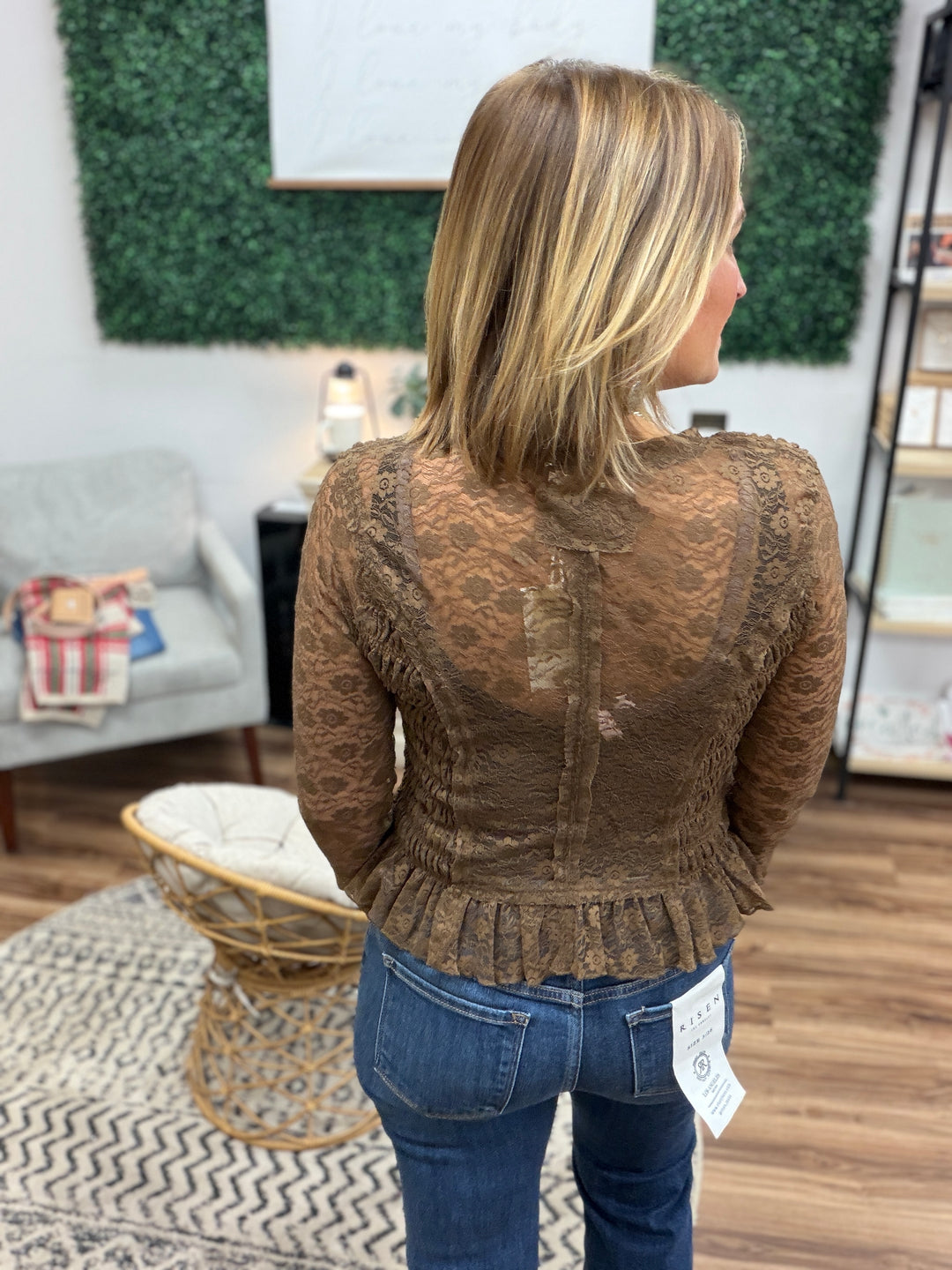 Smocked Lace Peplum Top