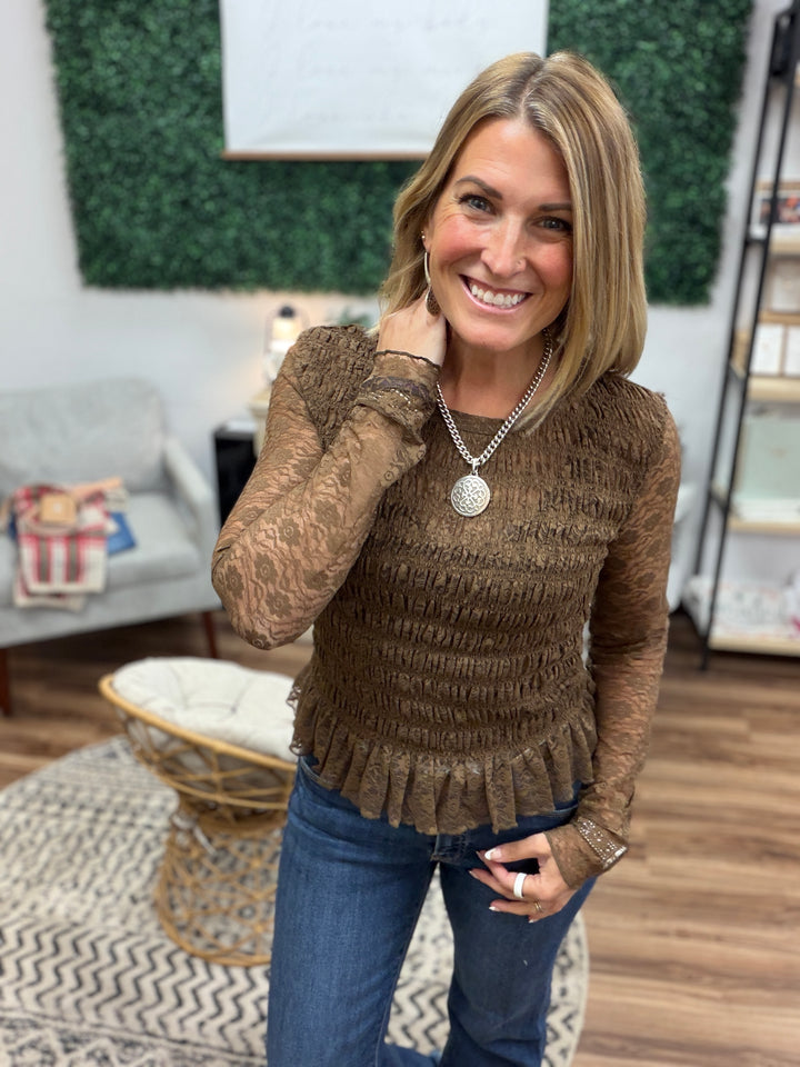 Smocked Lace Peplum Top