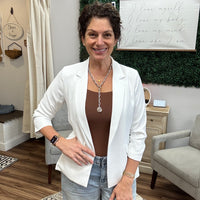 Eco-Friendly Recycled Poly Shirred Sleeve Blazer - White