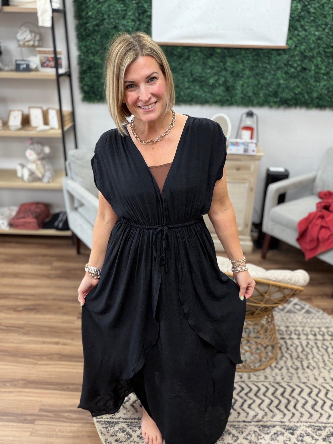 Midnight Flow Tie Waist Dress