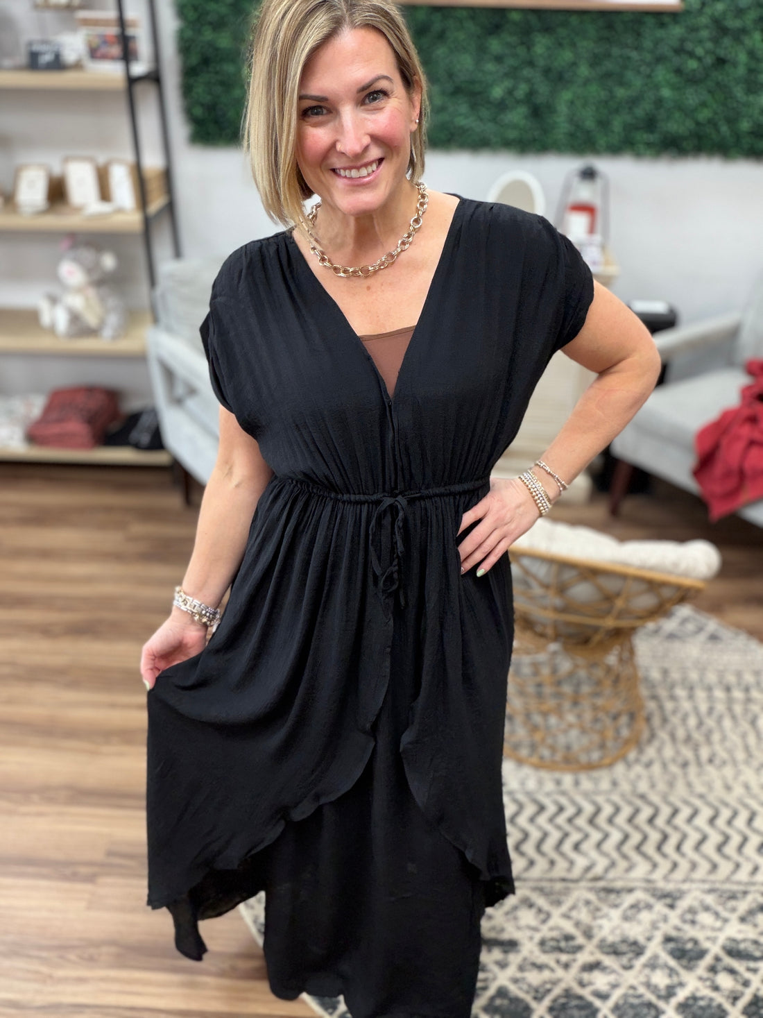 Midnight Flow Tie Waist Dress