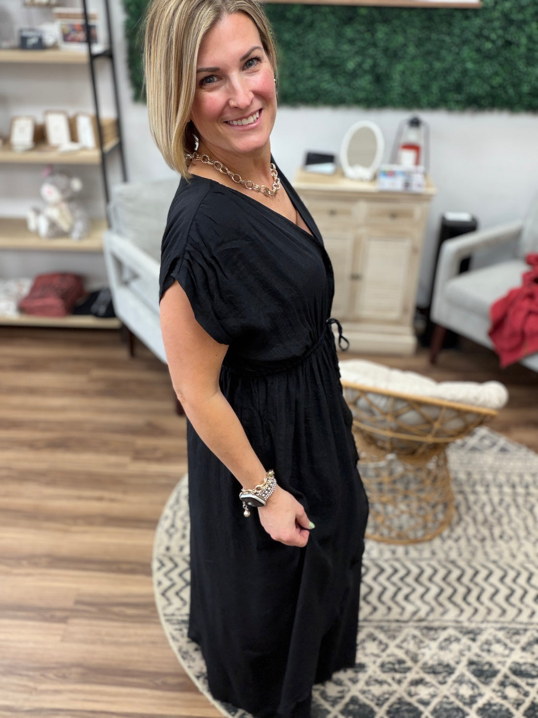 Midnight Flow Tie Waist Dress