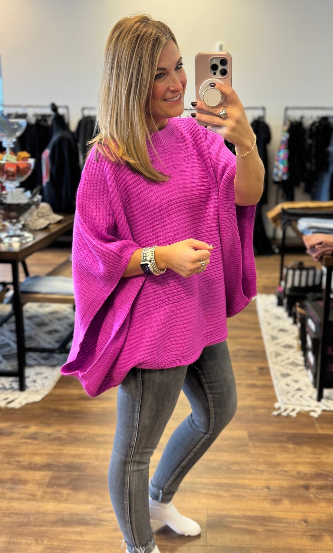 Meg Pullover Poncho - Magenta