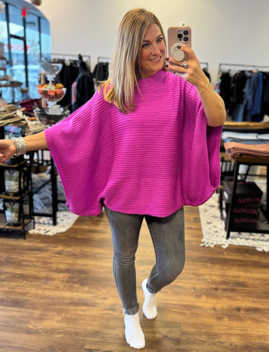 Meg Pullover Poncho - Magenta