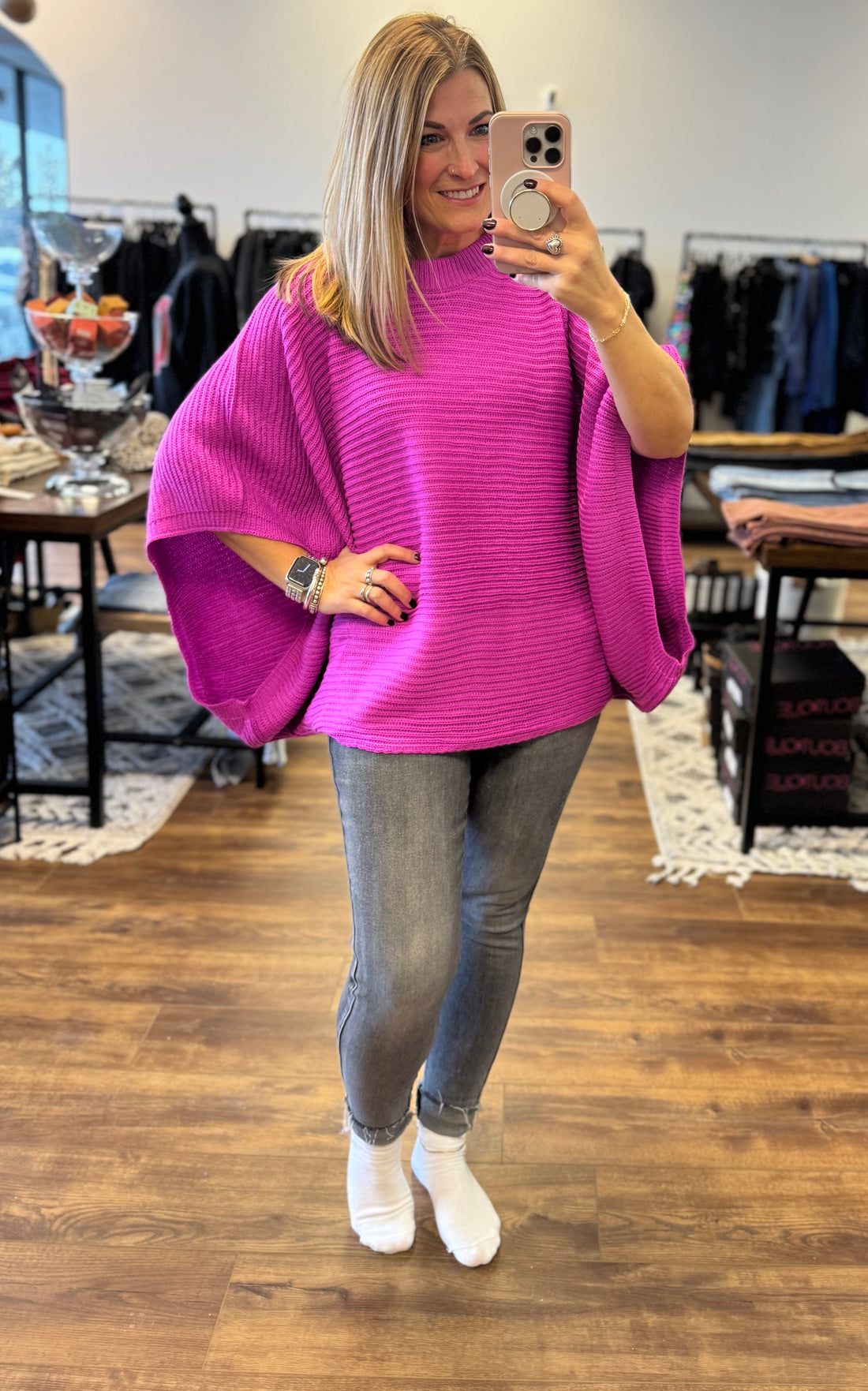 Meg Pullover Poncho - Magenta