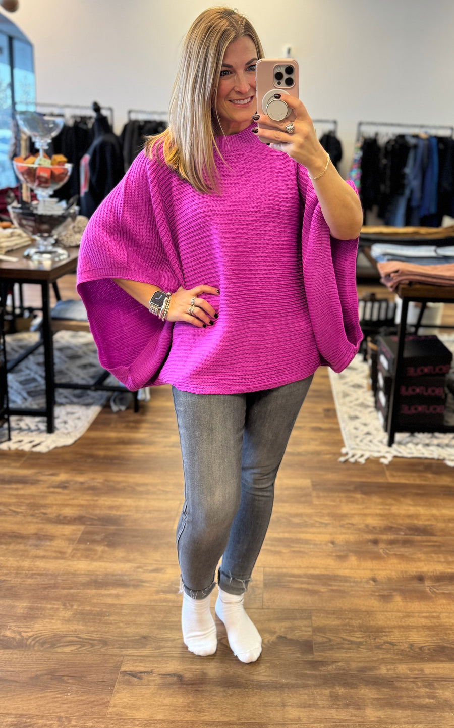 Meg Pullover Poncho - Magenta