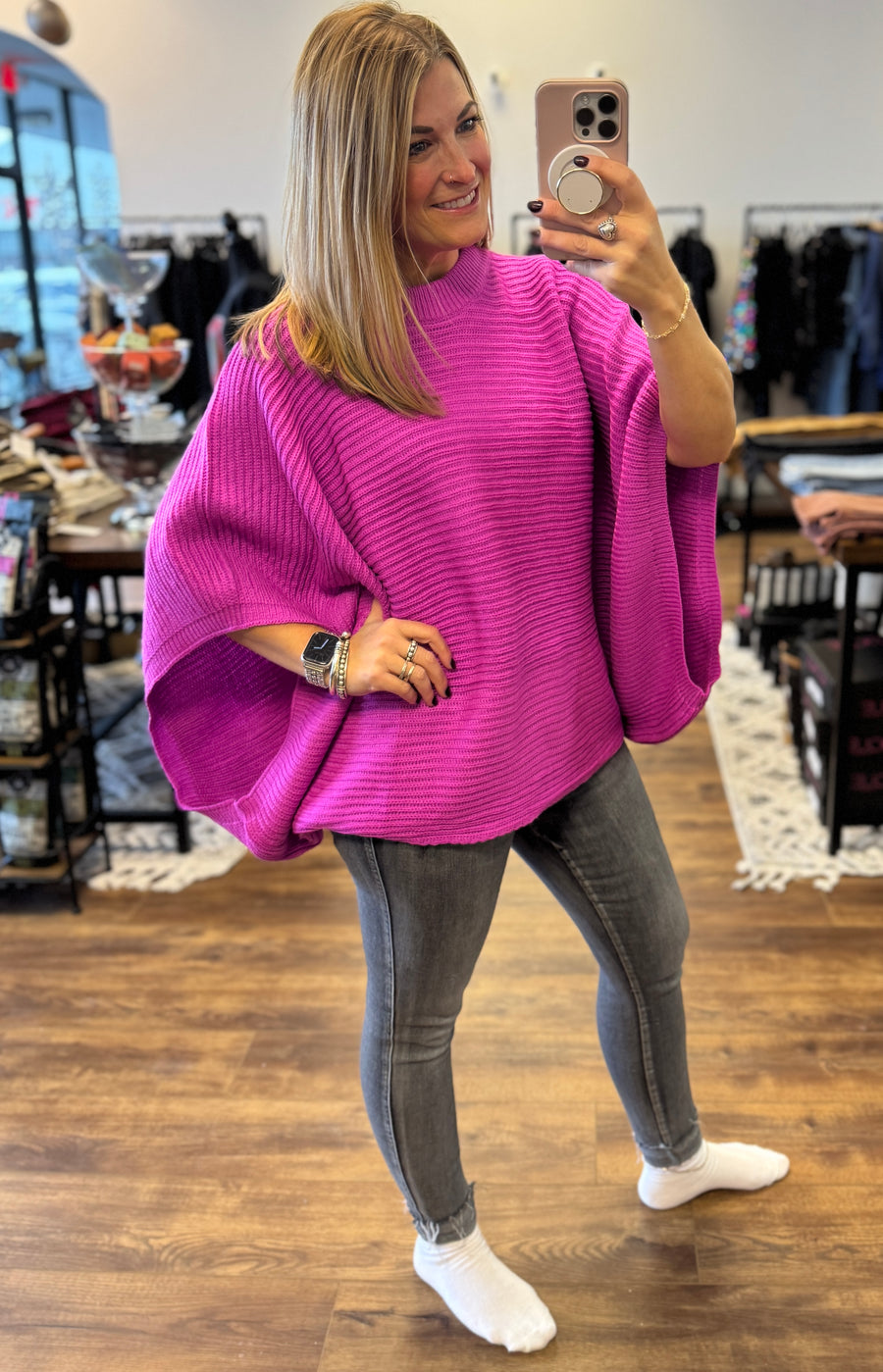 Meg Pullover Poncho - Magenta