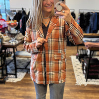 Pull It Together Plaid Blazer - Rust Plaid